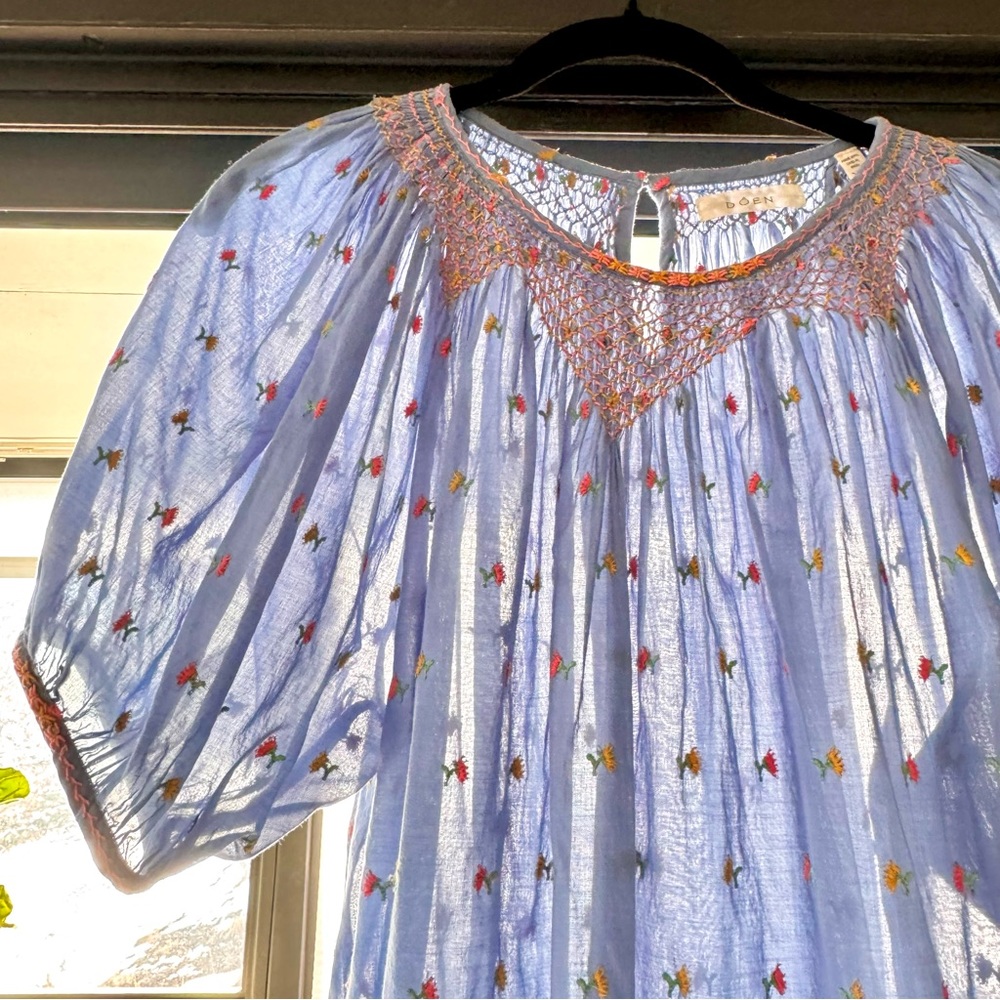 ✨🫐DÔEN ‘Amna’ Embroidered Top Organic Cotton Blue XS✨